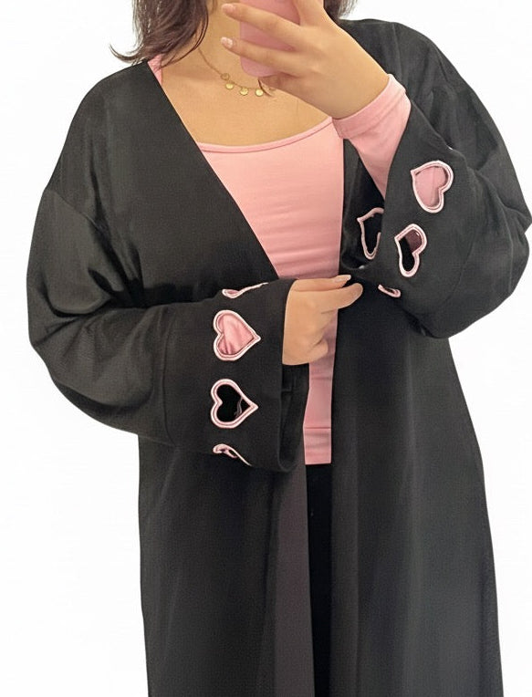 Long black heart abaya 🌸